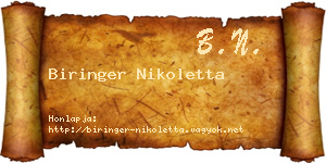 Biringer Nikoletta névjegykártya
